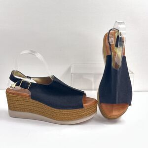 EuroStudio Flex Wedge Sandals Womens EU 40 Black Platform Espadrille Slingback